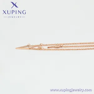 A00737827 Xuping đồ trang sức thời trang đồ trang sức thanh lịch Hollow tim thư V Ba Vòng cổ Rose Gold màu thép không gỉ Vòng cổ