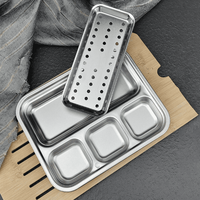Plateau de barbecue divisé en acier inoxydable 304 avec plateau de drainage amovible, plateau à sauce à 3 compartiments pour restaurant, barbecue, aliments frits