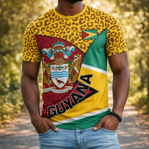 <span class=keywords><strong>Camiseta</strong></span> Personalizada del Día de la Emancipación de Guyana con Estampado de Piel de Jaguar, Camisetas de Poliéster con Cuello Redondo Personalizadas al por Mayor para Hombre - Product Image 1