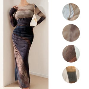 Elegante <span class=keywords><strong>Abito</strong></span> da Festa per Signore in Tessuto a Rete Stampato, <span class=keywords><strong>Maniche</strong></span> <span class=keywords><strong>Lunghe</strong></span>, Collo Tondo, Foderato, Disponibile in Stock, Spedizione Rapida, Abiti Eleganti - Product Image 4