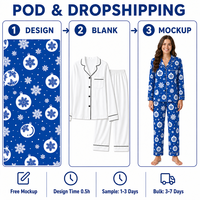 Ensemble de pyjama personnalisé pour femme en polyester bleu roi avec motif flocon de neige et col cranté, idéal pour Noël, livraison directe (POD) à partir d'une pièce (MOQ 1PC)