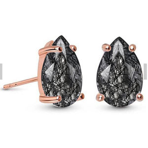 Boucles d'oreilles clous en argent sterling 925 plaqué or pour femme, avec pierre d'agate mousse naturelle, style vintage, pour mariage, vente en gros, mode - Product Image 3