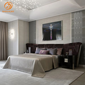 <span class=keywords><strong>Lit</strong></span> Queen Size avec cadre en bois massif, tables <span class=keywords><strong>de</strong></span> chevet et tête <span class=keywords><strong>de</strong></span> <span class=keywords><strong>lit</strong></span> rembourrée, <span class=keywords><strong>lit</strong></span> double noir king size, style post-moderne, véritable velours - Product Image 3