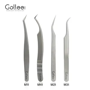 Gollee New Professional Custom Logo Set Stainless Steel False Tools Accessories Lash Extension Tweezers/Eyelash Tweezers