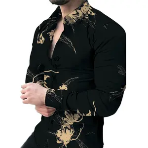 Новое поступление весна лето с длинным рукавом повседневное мужское платье рубашка 3D узор рубашка для мужчин