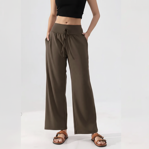 Pantalones acampanados de cintura elástica de cintura alta para mujer, Parte delantera plana, tallas grandes para baile, Pilates, Yoga, actividades de Fitness de verano - Product Image 1