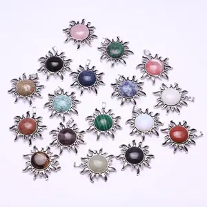 Wholesale Hot Sale Healing Natural High Quality 40mm Mini Gemstone Stone Necklace Charms Spiritual Crystal Sunflower Pendant