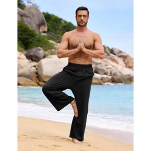 FOXA Linen Cotton Pants Men Wide Leg <b>Elastic</b> Waist Breathable Casual Summer Trousers - Product Image 5