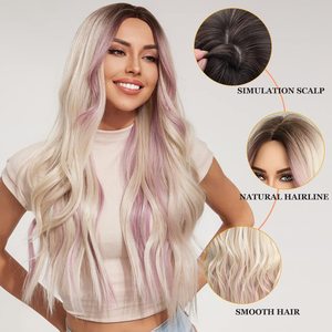 La fibre chimique <span class=keywords><strong>de</strong></span> soie à haute température est divisée en longues boucles blondes et roses à gradient simulé - Product Image 4