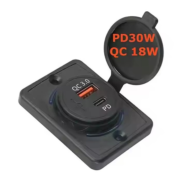 12V 24V DC Panel Surface Mount 48W Dual Type-C QC 3.0 QC3.0 Type C PD USB Port Bus Car Charger Socket for Bus