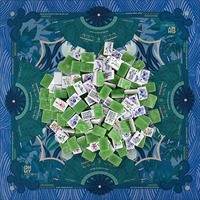 Jeu de Mahjong américain, 160 tuiles en acrylique marbré bleu-vert, tapis de jeu antidérapant à motif botanique pour 4 joueurs