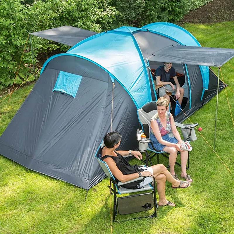 2 Cabins Tunnel 5-8 Person Use Double Layer High Quality Waterproof Windproof Camping Family Tent