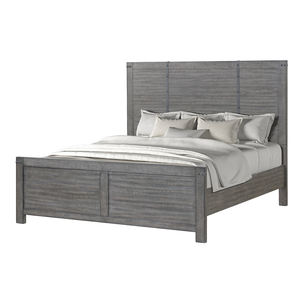 Industrial Gray Wood Bedroom <b>Bed</b> - Panel <b>Bed</b> with Metal Accents, <b>Rustic</b> Farmhouse Style <b>Bed</b> Furniture - Product Image 1