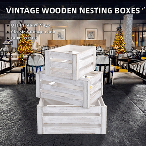 Juego de 3 Cajas de Almacenamiento de Madera Pulida Estilo Rústico Vintage Decorativo al por Mayor, Forma Personalizada Multifuncional - Product Image 2