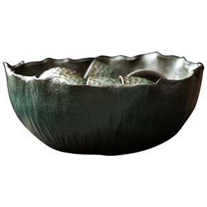Grand égouttoir à thé en céramique, finition en pierre bleue, motif feuille de lotus, pour services à thé Kung Fu et usage domestique - Product Image 5