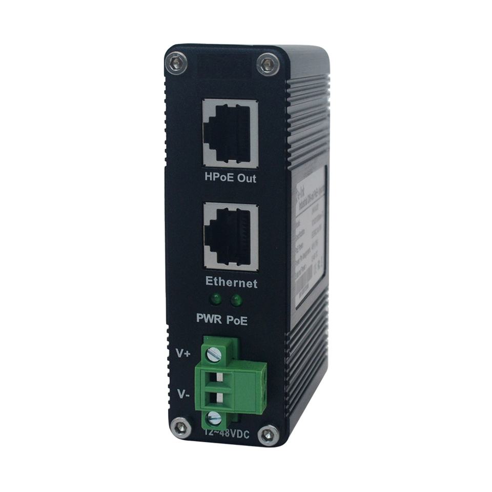 Industrial 60W PoE Injector Gigabit 10/100/1000Mbps Support 802.3af/at 12 to 48VDC Input