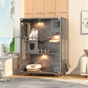 Maison de chat en bois superspace à 5 couches, maison pour animaux de compagnie intérieure avec verre trempé, 2023