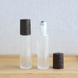 Portable Glass Refillable Roll On Bottle For Essential Oil With Stainless Roller And Bamboo Lid