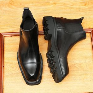 Luxury Casual Cowhide Business Formal Round Ttoe Metal Slip on Wedding Black Loafer Men's <b>Boots</b> - Product Image 1