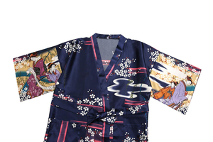Diseño personalizado flores de cerezo estampado completo mujeres Kimono batas poliéster Spandex verano Loungewear mujeres conjuntos - Product Image 5