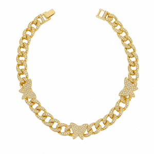 Collier ras du <span class=keywords><strong>cou</strong></span> ChuYao Butterfly Cuban Link Iced Out doré avec cristaux, style Hip Hop, pour <span class=keywords><strong>femme</strong></span>, vente en gros - Product Image 1