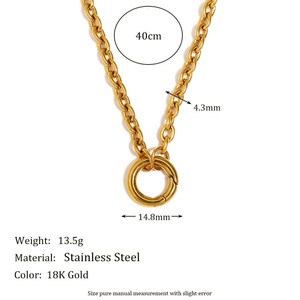 Wholesale Fashion Matte Stainless Steel Round Push Buckle 18k Gold Plated Pendant <b>Necklace</b> Jewelry for Women's Party Gift - Product Image 3