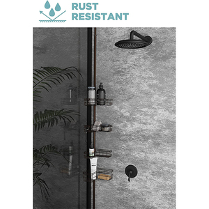 Porte-accessoires de douche mural noir mat, 4 niveaux, avec rangement <span class=keywords><strong>pour</strong></span> rasoir, crochets et <span class=keywords><strong>barre</strong></span> porte-serviettes <span class=keywords><strong>pour</strong></span> salle de bain - Product Image 3