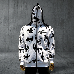 Sudadera con Capucha para Hombre, Blanca, Negra, con Estampado de Camuflaje, Cierre de Cremallera Frontal, Corte Regular Informal, 100% Algodón Tejido, Ropa de Otoño - Product Image 3