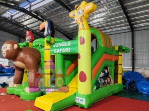 Casa de Brinco Inflable con Temática de Safari en la Selva, con Esculturas de Mono y Jirafa, Tobogán para Jardín de Niños y Parques de Diversiones - Product Image 3