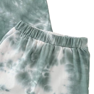 Ensemble deux pièces personnalisable pour filles, été, vert sauge et blanc, <span class=keywords><strong>tie</strong></span>-<span class=keywords><strong>dye</strong></span>, haut à manches courtes, short à taille élastique, respirant, décontracté, quotidien - Product Image 2