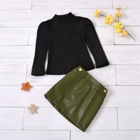 Ensemble de vêtements pour enfants, filles, chemise en tissu côtelé tricoté sur mesure 2022, jupe en cuir PU, tenue pour bébés
