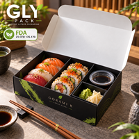 Boîte à sushi personnalisée avec compartiments pour sashimi, rouleaux nigiri, coupelles de sauce, emballage à emporter pour restaurants, impression personnalisée