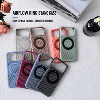 Coque de téléphone de luxe ventilée en TPU+PC avec anneau support, protection antichute, dos respirant et pare-chocs antichoc pour plusieurs modèles
