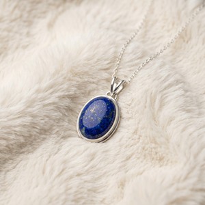 Colliers pendentifs en argent plaqué OEM/ODM en gros, bijoux ovales en lapis-lazuli pour femmes - Product Image 2