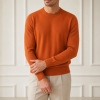 Pull en cachemire peigné 100 % pour homme, col rond, jersey simple, léger, anti-boulochage, poignets et ourlet côtelés, fabrication sur mesure en usine