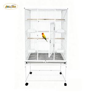 Cage d'élevage d'oiseaux en fil de fer blanc avec plateau et roues - Product Image 1