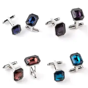 Blauwe Zirkoon Oost Kleurrijke Kristallen Manchetknopen Glanzende Sterrenhemel Mannen Vrouwen Manchetknopen Set Geschenkdoos Engagement Luxe Cufflin