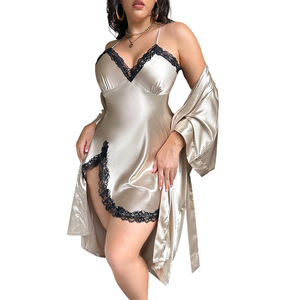 Conjunto de Bata de Satén para Mujer con Ribete de Encaje, Lencería Sexy hasta la Rodilla, Cuello en V, Manga Tres Cuartos, Tela Suave, Cuidado de Lavado a Mano - Product Image 6