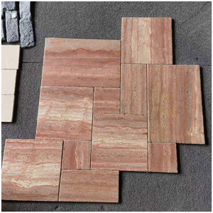 Carreaux <span class=keywords><strong>de</strong></span> travertin Rosso Dark Red poli et brossé, motif français, pour cuisine, villa <span class=keywords><strong>de</strong></span> luxe, intérieur, extérieur, sol, mur - Product Image 2
