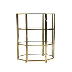Boîte de rangement octogonale en verre transparent à trois couches avec cadre en métal, organisateur de bijoux, présentoir de bureau, or et argent - Product Image 4