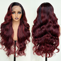 Peluca de encaje frontal sintética Alibaba HAIR 13*6 HD resistente al calor con mechas, peluca de ondas sueltas pre-arrancada para mujeres afroamericanas