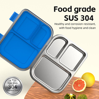 Oumeng School Boîte à lunch pour enfants Boîte à lunch bento en acier inoxydable réutilisable et étanche à 3 compartiments pour enfants