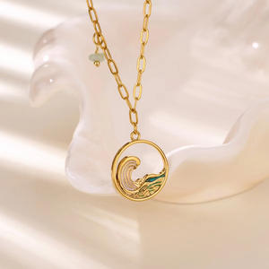 Collier <span class=keywords><strong>de</strong></span> mode d'<span class=keywords><strong>été</strong></span> en acier inoxydable plaqué or avec pendentifs breloques émail coloré signes du zodiaque astrologiques pour femmes - Product Image 3