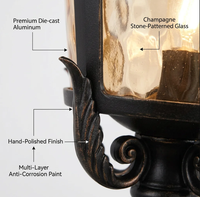 Lampe de poteau vintage extérieure IP65, style européen, bronze antique, avec verre à effet d'ondulation, pour villa, jardin, clôture, portail