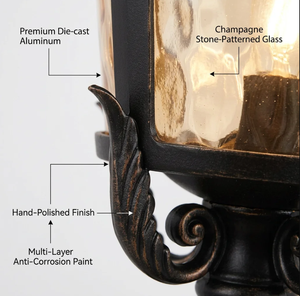 Lampe de poteau vintage extérieure IP65, style européen, <span class=keywords><strong>bronze</strong></span> antique, avec verre à effet d'ondulation, pour villa, jardin, clôture, portail - Product Image 3