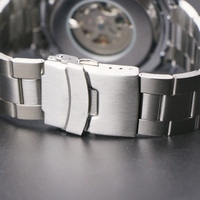 Montre mécanique automatique pour homme en acier inoxydable de luxe promotionnelle avec cadran en verre, pointeur, réserve de marche