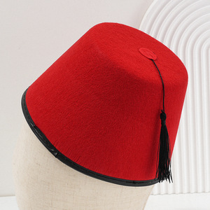 PAFU Accessoire de Costume <span class=keywords><strong>Marocain</strong></span> Chapeau de Fès en Feutre Turc <span class=keywords><strong>Rouge</strong></span> Arabe - Product Image 3
