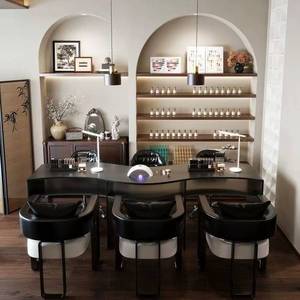 Table à ongles en bois de salon, <span class=keywords><strong>prix</strong></span> d'usine, forme en S, noir, beauté, spa, bureau, hôtel, simple, multi-personnes - Product Image 2