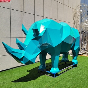 YOUFINE Escultura de Rinoceronte de Acero Inoxidable Pulido a Espejo de Tamaño Real, Estatua de Rinoceronte Geométrica Facetada de Bajo Polímero para Uso Comercial - Product Image 6