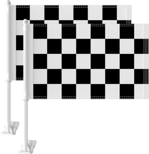 2 шт. гоночных флагов для автомобиля 30x45 см, двусторонние, устойчивые к разрывам, с клипсой, утолщенным древком, черно-белые - Product Image 1